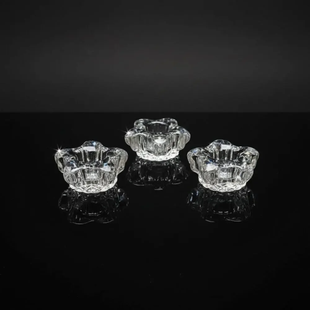 Set of 3 Crystal Star Taper Candle Holders-Scandinavian Mid Century Modern-Glass